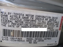 2000 TOYOTA CAMRY LE GRAY 3.0L AT Z17624